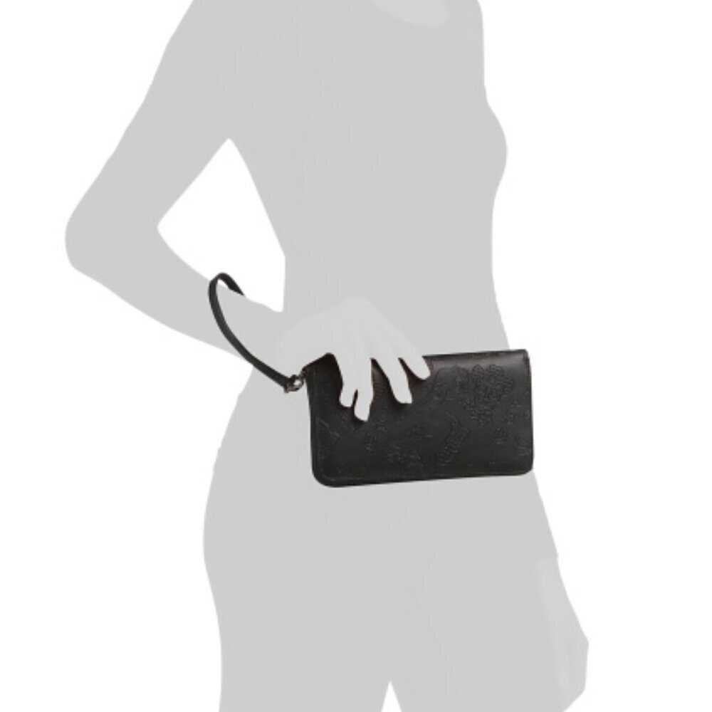 NWT $58 BETSEY JOHNSON Black Zip Around Skull Cowboy Debossed Wristlet Wallet - Picture 5 of 6